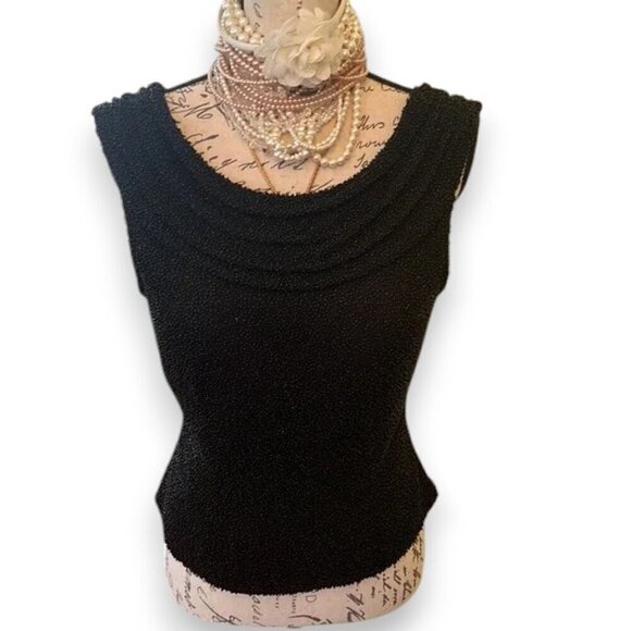 Vintage Beaded Top Silk Black Elegant Evening Drape Neck - Picture 1 of 7